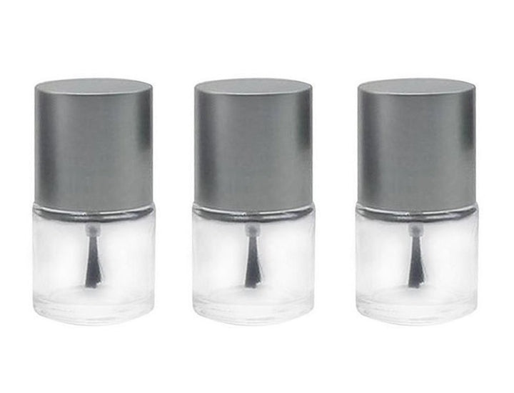 Elandy Silver Lid: 5Pcs 10Ml Round Shaped Empty Glass Nail Polish Clear Bottles-Nail Manicure Top Coat Varnish Cosmetic Jars with Cap and Soft Brush (Silver Lid)