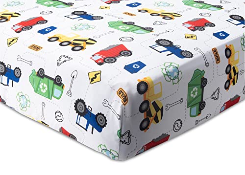 Baby Boom Funhouse Construction Area 4 Piece Toddler Bedding Set, Trucks – Includes Comforter, Sheet Set – Fitted + Top Sheet + Reversible Pillowcase for Boys Bed, Blue