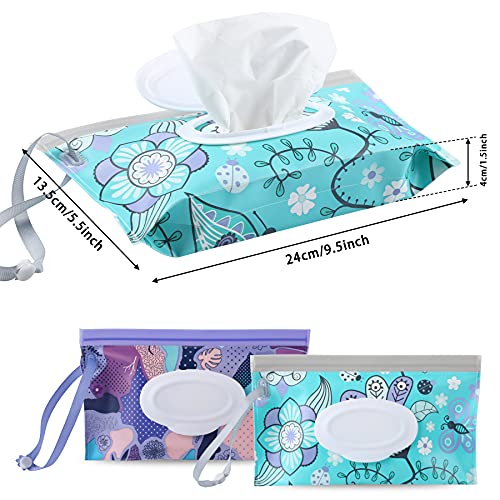 FEBSNOW 2 Pack Baby Wipe Dispenser, Reusable Portable Wipe Holder, Baby Wipes Container, Travel Baby Wipes, Refillable Wet Wipe Pouch (Floral)