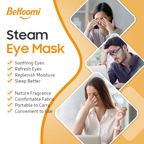 BeHoomi 20 Packs Steam Eye Mask, Heated Eye Mask Warm Compress for Eyes, Disposable Self Heating Steam Mask for Home, Sleep, Spa, Travel Essentials & Relaxation Gifts for Women (Sweet Orange)