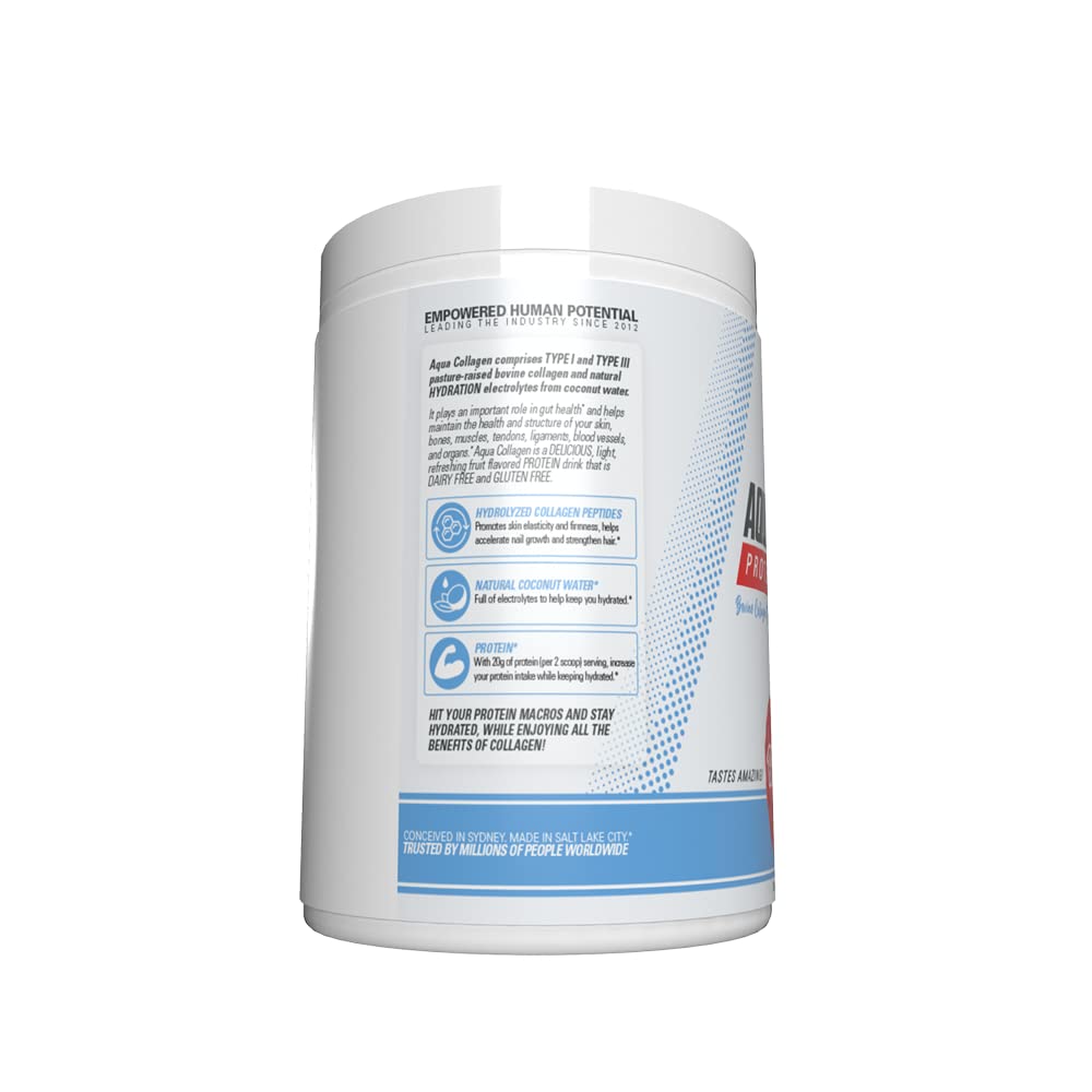 EHP Labs Aqua Hydrolyzed Collagen Peptides Powder - 10g of Protein per Serving, Hydration & Gut Health Support, Grass Fed Pasture-Raised Bovine Collagen, Type I & III, 24 Servings (Raspberry Refresh)