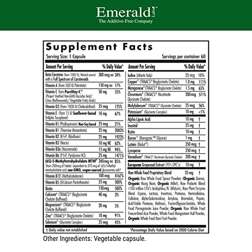 EMERALD LABS Complete 1-Daily Multi - Complete Multivitamin for Men & Women with Vitamin C, Methylated Folate, Whole-Food Blend & More for Immune Support, Bone Health & More* - 60 Vegetable Capsules