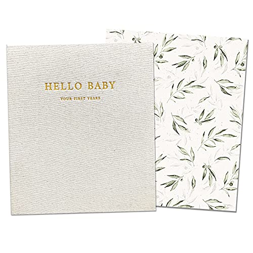 Peachly Unisex Baby Memory Book | Minimalist Baby First Year Keepsake for Milestones | Baby Books First Year Memory Book | Simple Baby Scrapbook for Boy Girl Milestones | Natural Linen - Olive