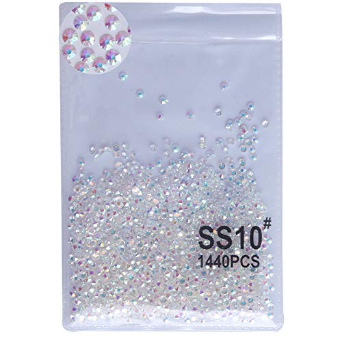 PrettyG 2880pcs SS10 Nail Crystals Bare AB Nail Art Sparkly Round Flatback Rhinestones, Non-Self-Adhesive Bab-S10