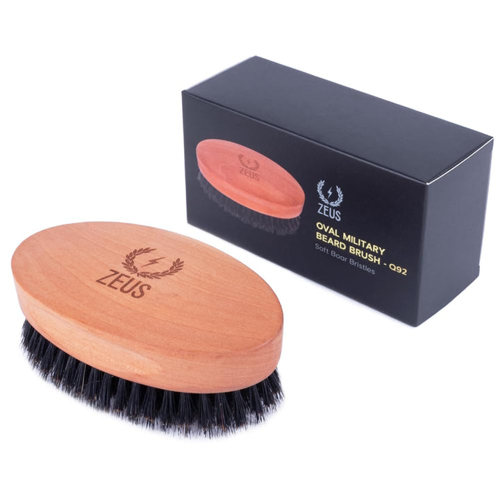 ZEUS Military Style 100% Boar Bristle Beard Brush, Soft Second Cut