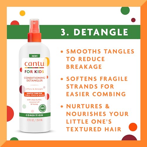 Cantu Care for Kids Haircare Regimen Set with Large Size Shampoo + Conditioner + Detangler + Leave-In Conditioner (Pack of 4)