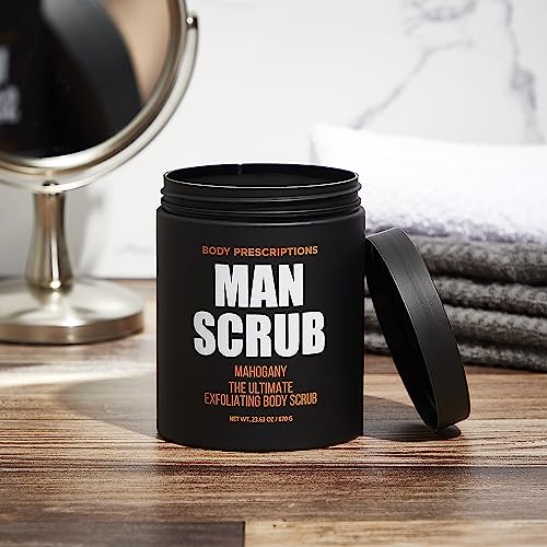 Body Prescriptions Men’s Exfoliating Body Scrub – Ultimate Skin Cleansing Wash in Jar with Twist-Top Lid, For All Skin Types, 21 Ounce (Pack of 1), Mahogany