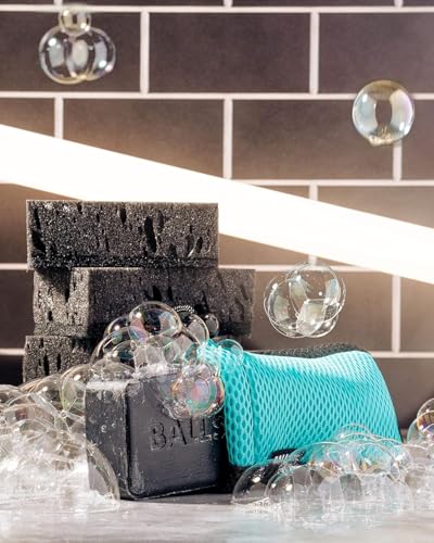 Ballsy Sud Sack Soap Pouch, Exfoliating Sponge for Baths and Showers - Compatible with Related Bars, Blue