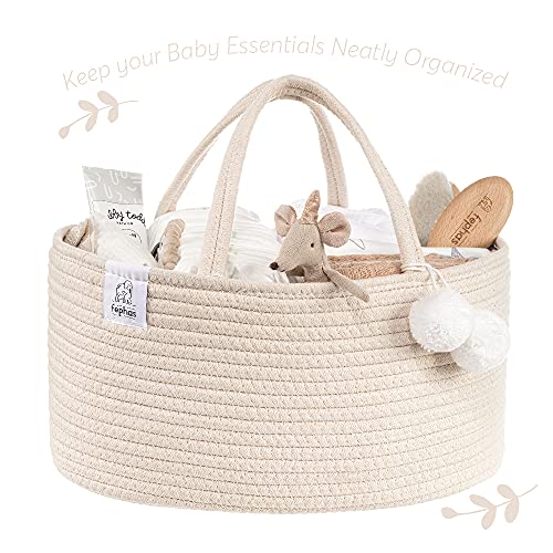 fephas Baby Diaper Caddy Organizer- Rope Nursery Storage Bin- Portable Diaper Storage Basket for Changing Table and Car- Perfect Baby Shower & Registry Gift (Beige)