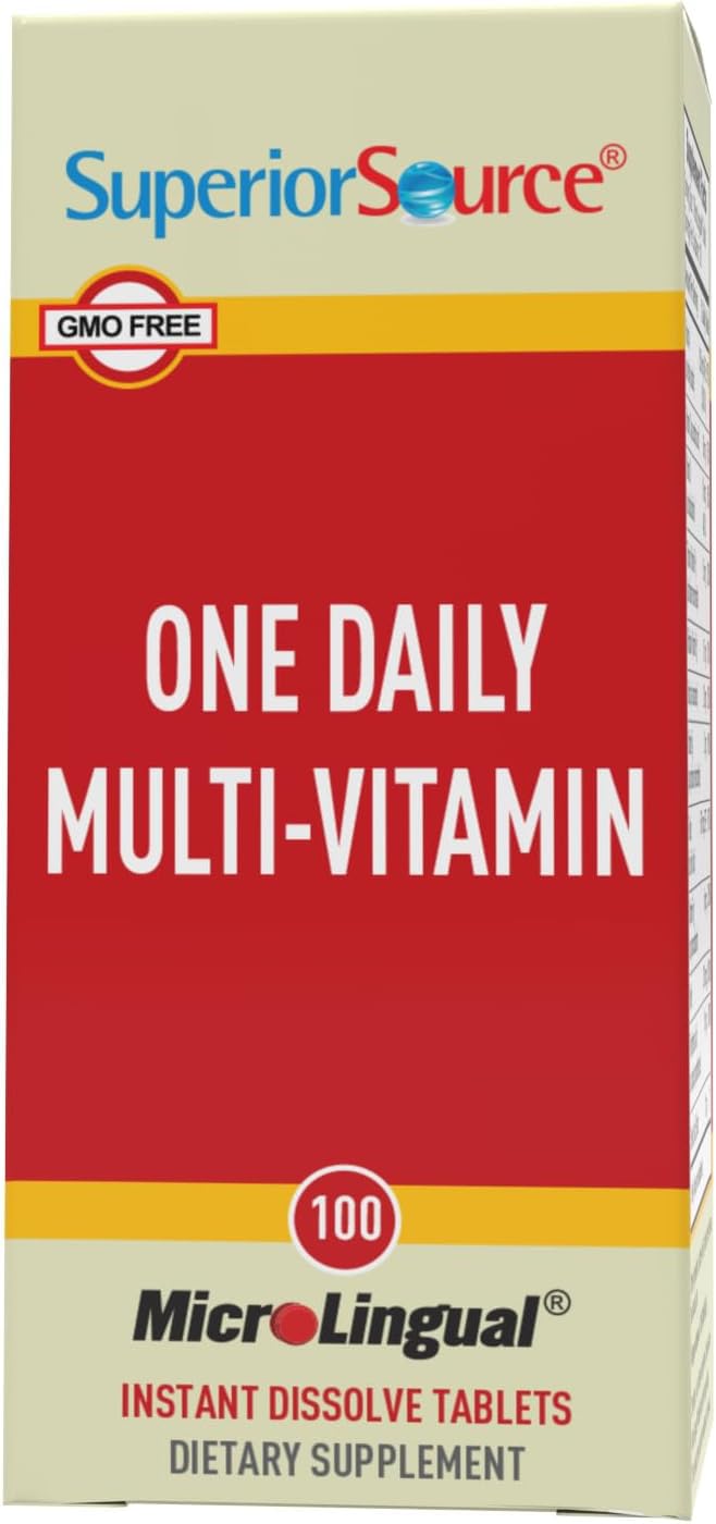 Superior Source One Daily Multi-Vitamin, Quick Dissolve MicroLingual Tablets, 100 Ct, with Vitamins A, C, D3, E, B12 and All B Vitamins, Stress, Heart & Immune Support, Non-GMO