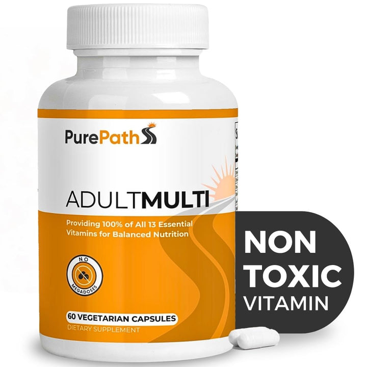 PurePath Non-Toxic Adult Multivitamin - 13 Vitamins - 100% RDA - No Harmful Megadoses - with B6 & B12 - Supplement for Optimal Energy, Focus, and Longevity - 60 Capsules - 30 Day Supply