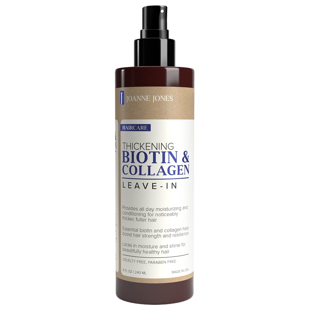 Joanne Jones Thickening Biotin & Collagen Leave-In Conditioner, 8-fl oz Spray Bottle, Boost Moisture and Shine for All Hair Types