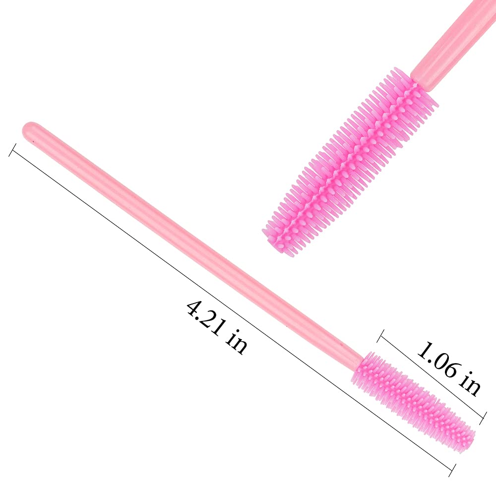 MyAoKuE-UP 100pcs Silicone Mascara Wands Disposable Eyelash Brushes Wand for Extension Makeup Brush Tool Bulk, Pink