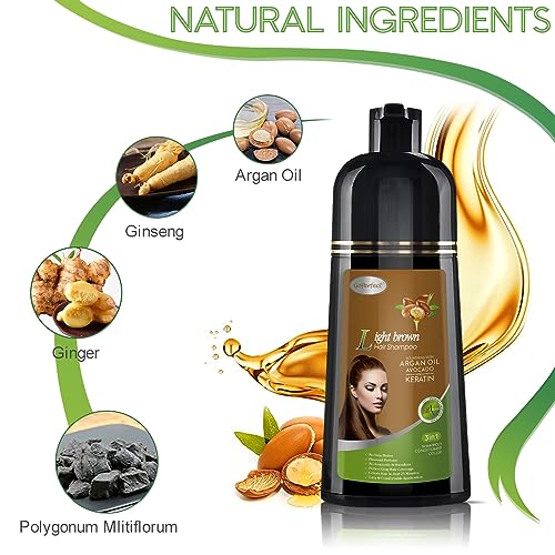 Joyful Young Natural Hair Dye 3 IN 1, Gray Hair Coverage, Color Shampoo for Women & Men, Vegan Ammonia Free (Light Brown)