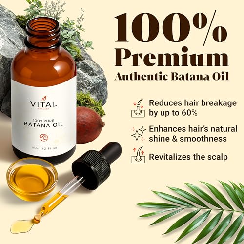 Vital Strands Batana Oil for Hair Growth – 100% Pure & Organic Botana Oil from Honduras – Strengthens, Thickens & Restores Natural Hair – Cold Pressed Raw Scalp & Hair Treatment for Men & Women – 60ml