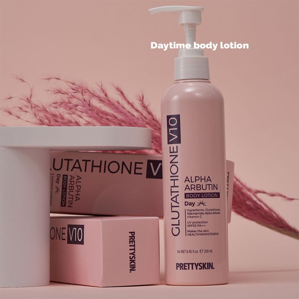 PRETTYSKIN Natural Tone-up Korean Body Lotion with Glutathione, 10 types of vitamins for dry skin-8.45fl.oz.(250ml) (Glutathione V10)