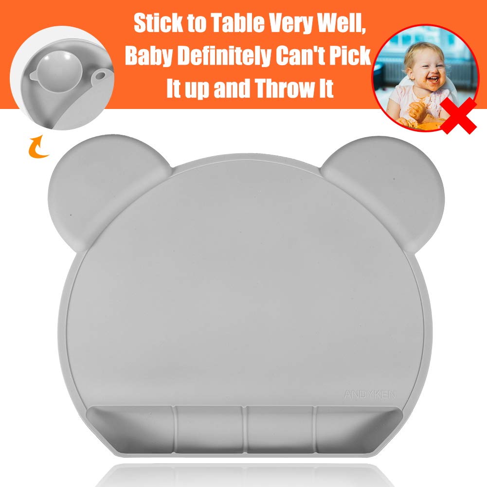 Food Catching Baby Placemat with Suction - Non-Slip Placemats for Kids with Strong Suction Silicone Placemats Suction Babies Toddlers Tiny Diner Placemat Roll Up Non Slip Washable Baby Restaurant Mat