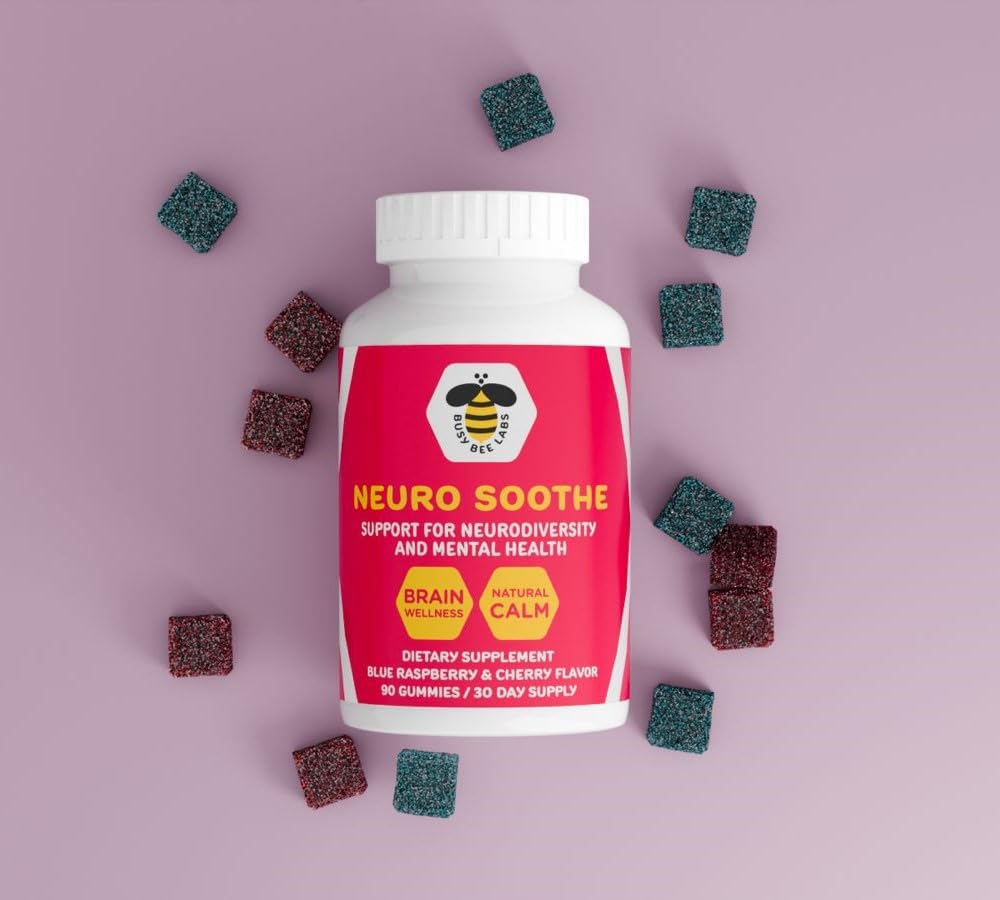 Neuro Soothe, Support for Neurodiversity and Mental Health, Helps with Brain Wellness and Natural Calm, Blue Rasberry and Cherry Flavor 90 Gummies, 30 Day Supply