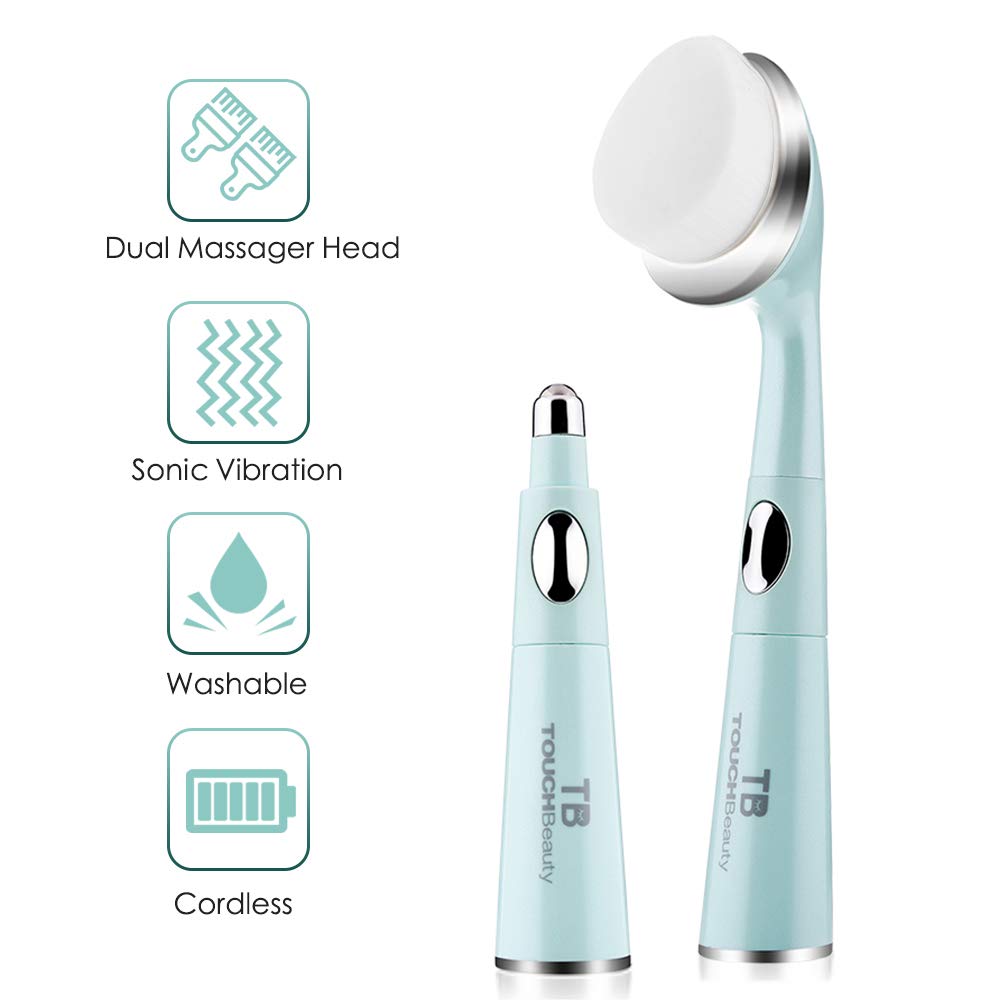 TOUCHBeauty Sonic Eye Massager with Soft Facial Cleansing Brush Eyes & Face Skin Care Device Relieves Dark Circles and Puffiness 1581