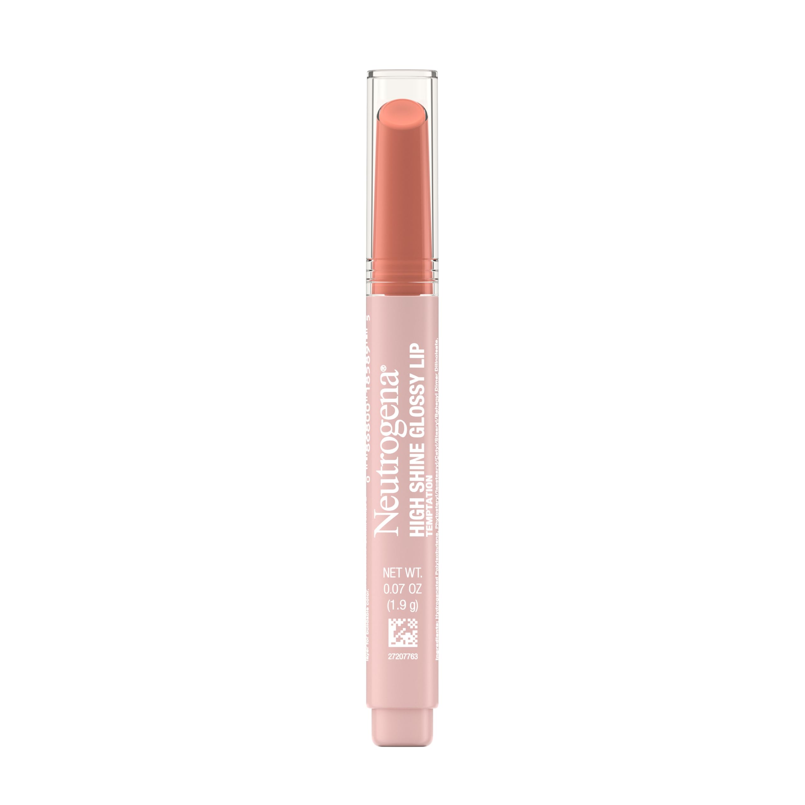 Neutrogena High Shine Glossy Lip with Maracuja Oil + Vitamins & Antioxidant Vitamin E, Nourishing Glossy Lip, Non-Retractable, Pigmented For Buildable Color, Temptation, 0.07 oz