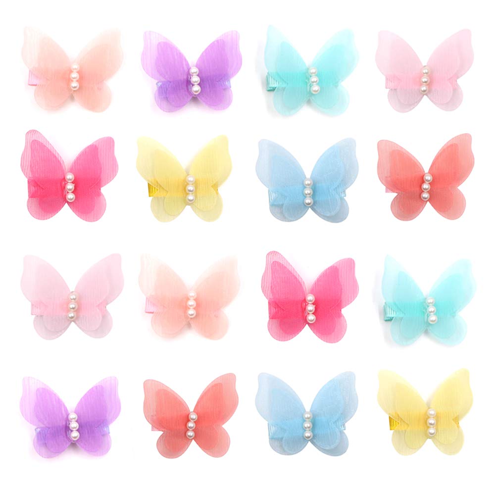 Zapire 16 Packs Baby Girl Hair Clips Chiffon Non-slip Butterfly Clips Barrettes for Girls Baby Kids Children Toddlers Hair Accessories (16 packs)