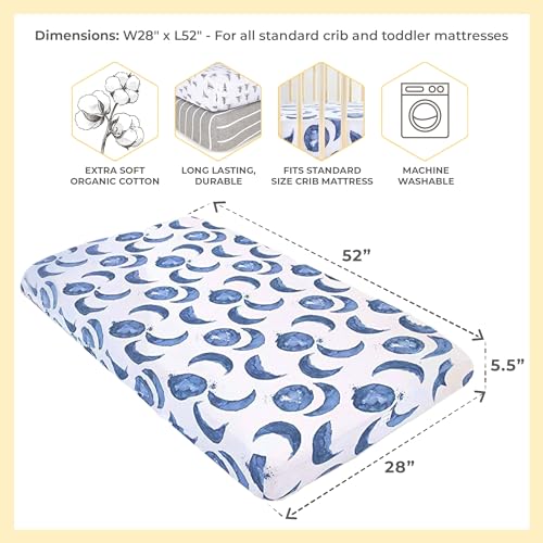 Burt's Bees Baby Essential Organic Cotton Fitted Crib Sheet, Breathable for Boy Girl Standard Crib & Toddler Mattresses