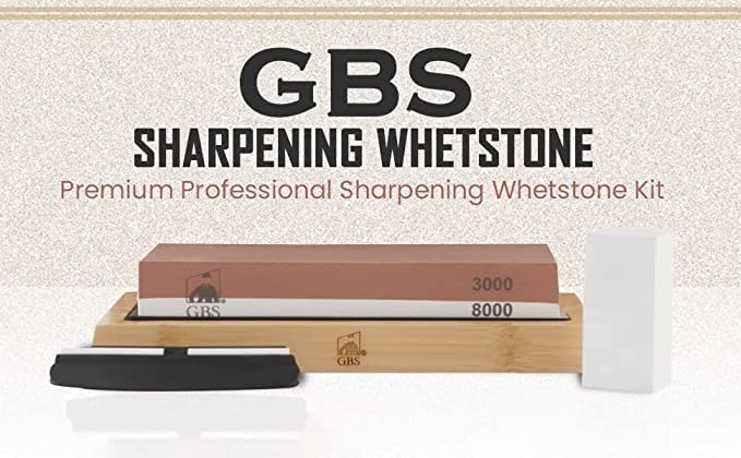 G.B.S Premium Whetstone Blade Sharpening Stone and G.B.S Leather Strop, Black with Red Strip