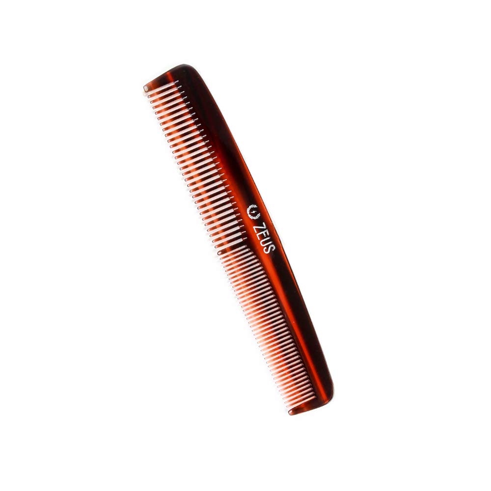 Zeus Handmade Saw-Cut Beard Comb - 6” x 1” - Premium, Static-Free Comb for Beards and Mustaches with Medium and Fine Tooth Sides