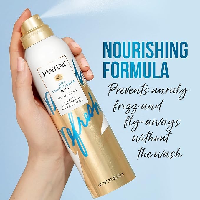 Pantene Dry Conditioner Mist Spray for Hair, 3.9oz, Blue - Instant Hydration and Frizz Control with Vitamin B5, Safe for Color Treated Hair, Pro-V Refresh