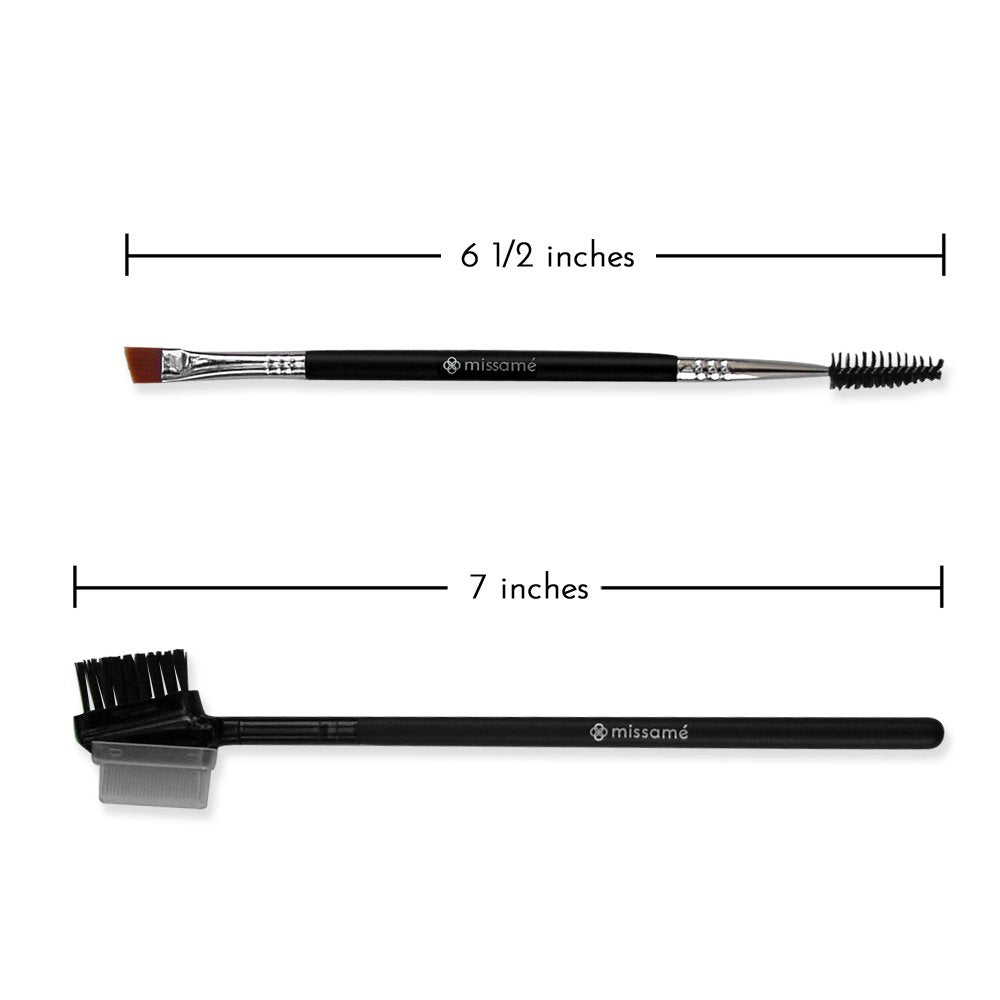 Metal Eyelash Comb and Double Ended Angled Eyebrow Brush with Spoolie, 2pcs Set Professional Tools for Pomade, Gel, or Powder Makeup, Best to Define Lash & Brow Cosmetics