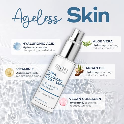 Skin Aesthetics Hyaluronic Acid & Collagen Face Serum - Anti-Aging, Hydrating, Fine Lines, Wrinkles & Acne Scar Treatment - Dermatologist Tested Korean Skincare - Clean Beauty, Cruelty-Free - 1.69 oz