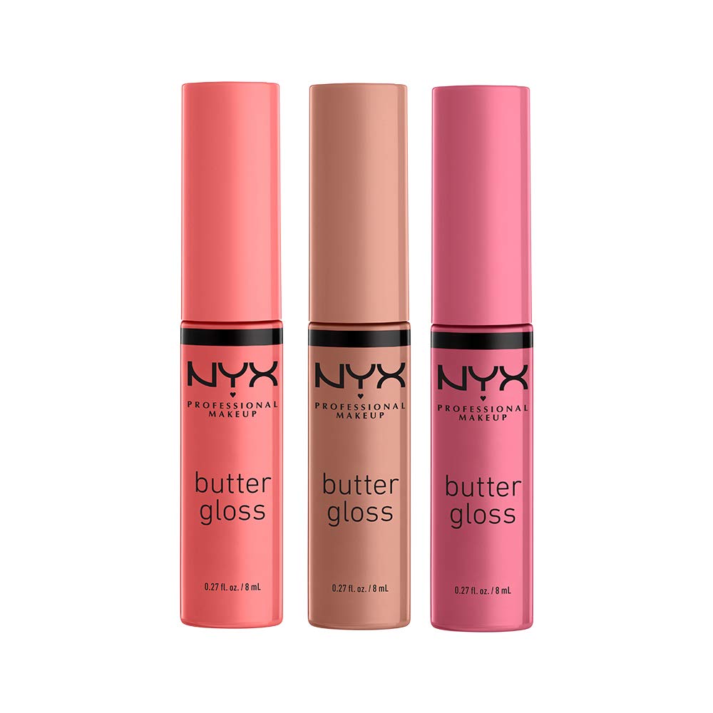 NYX PROFESSIONAL MAKEUP Butter Gloss - Pack Of 3 Lip Gloss (Angel Food Cake, Creme Brulee, Madeleine)