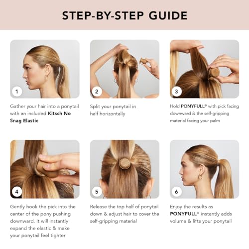 Kitsch PonyFull Blonde Hair Volumizing Tool - 1 Pc Hair Volume Enhancer that Instantly Lifts Your Ponytail - Ideal for Thin Hair and Cheer Ponytail Bump | Includes 3 No Snag Elastic Hair Ties