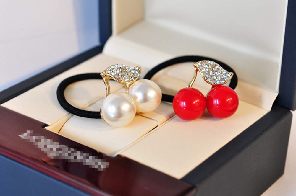 Casualfashion 6Pcs New Korean Fashion Hair Rope Cute Crystal Rhinestone Cherry Hair Rings for Women Girls Ponytail Holder