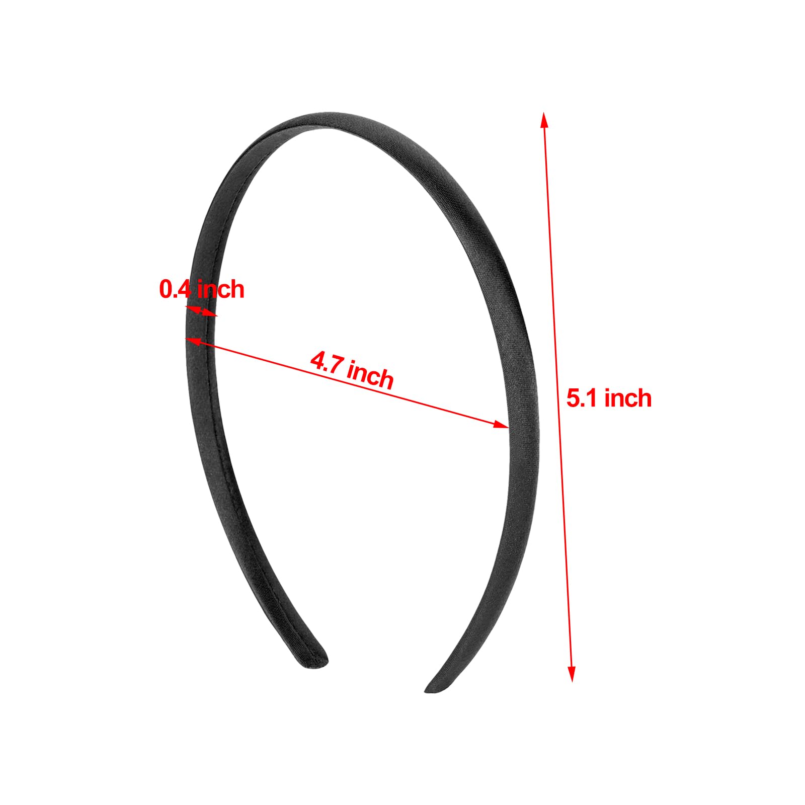 Blulu 50 Pieces Satin Headbands Black Satin Covered Hairbands Ribbon Hair Accessories for Girl Women DIY Craft, 1 cm Wide