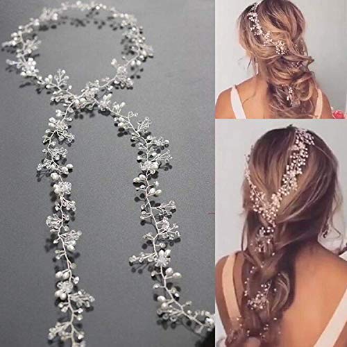 Bridalvenus Long Silver Bridal Headband (100 cm/39.3 Inches)