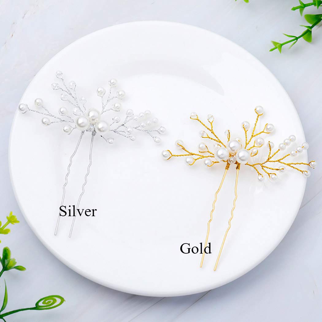 Artio Bride Wedding Pearl Hair Pins Girls Bridal Hair Accessories Hair Piece for Women and Girls 2PCS (Silver)