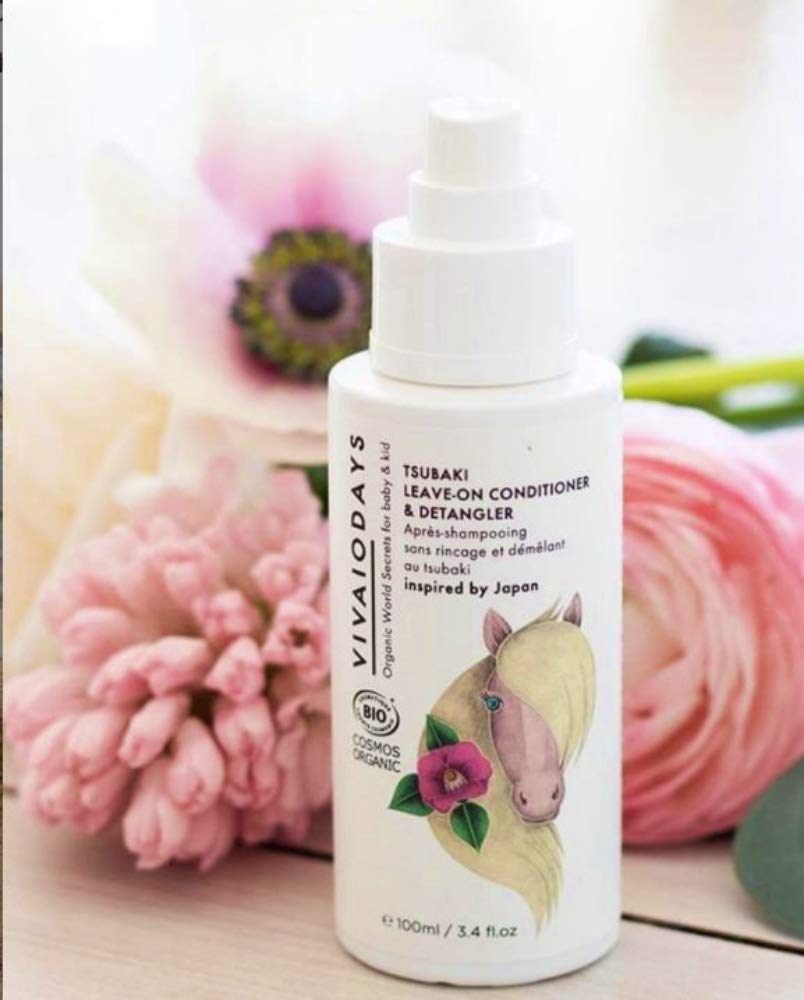 VIVAIODAYS Organic Tsubaki Kids Leave-In Conditioner & Detangler, for Tearless, Easy Hair Combing (3.4 oz | 100 ml)