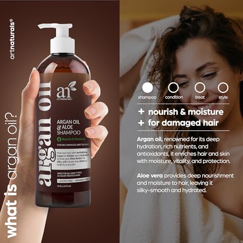 Artnaturals Moroccan Argan Oil Shampoo - (16 Fl Oz / 473ml) - Moisturizing, Volumizing Sulfate Free Shampoo for Women, Men and Teens - Used for Colored and All Hair Types, Anti-Aging Hair Care