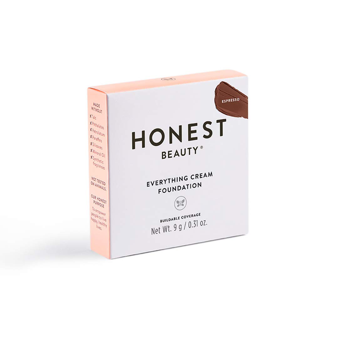 Honest Beauty, Everything Cream Foundation DemiMatte Lightweight MediumtoFull Coverage Talc Free Dermatologist Tested Cruelty Free, Espresso : deep-dark, cool undertones, 0.31 Ounce