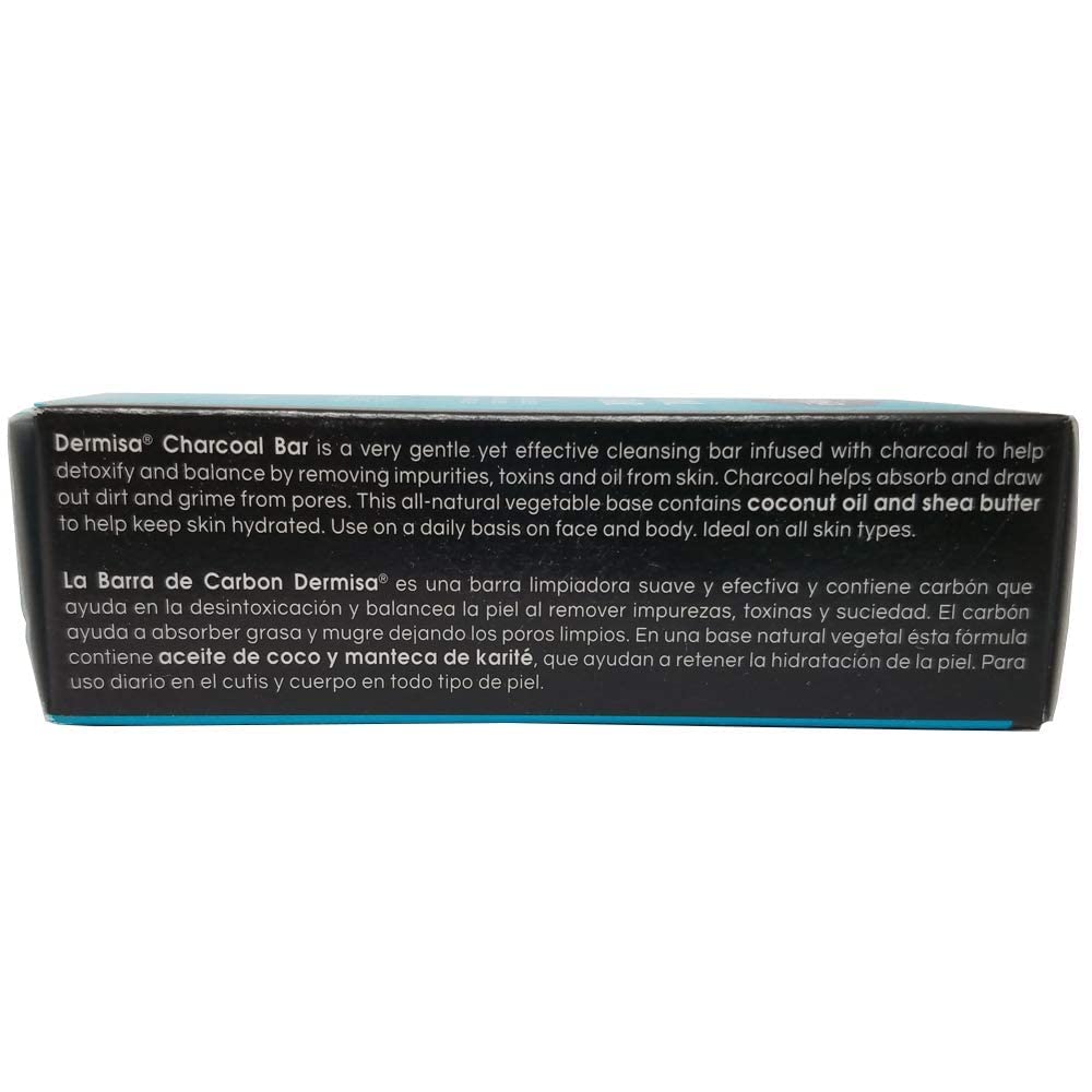Dermisa Charcoal Bar | Natural Gentle Cleansing Bar | Contains Activated Charcoal, Coconut Oil, Shea Butter, Vitamin C & Licorice | NO PARABENS, NO SULFATES, 100% VEGETABLE BASE | 3 OZ (1-Pack)