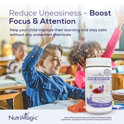 NutriMagic Kids Brain Booster 2IN1 Saffron Extract Nootropic & Multivitamin for Focus, Memory, Attention, Mood - Pure Saffron Gummies for Brain Health Support w/Vitamin D3, B6, B12, Zinc - 60 Gummies