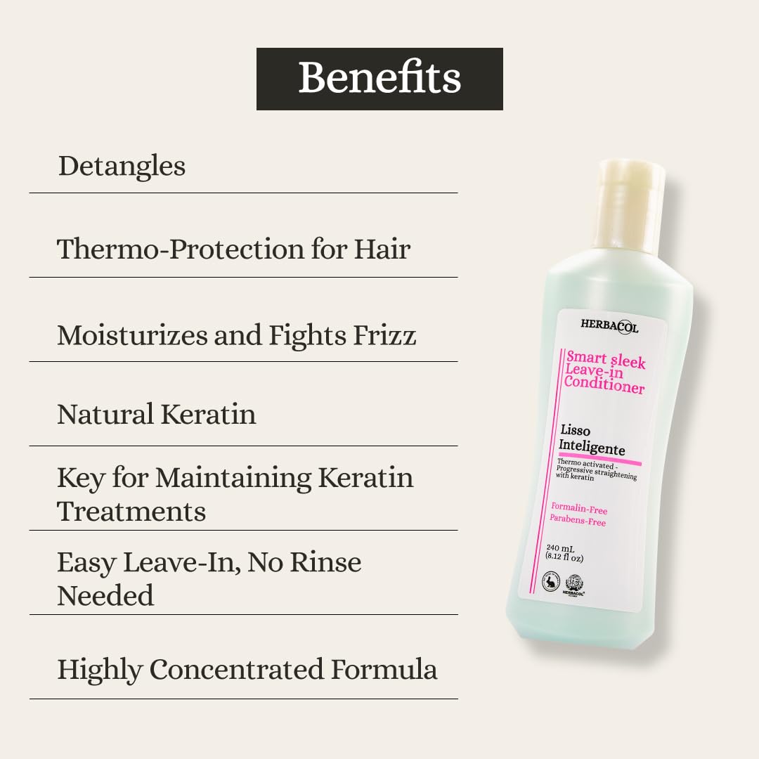Herbacol Lisso Inteligente | Leave-in Cream | Natural Keratin Treatment | Anti-Frizz | 8.1 Fl Oz.