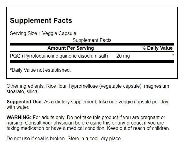 Swanson Pqq Pyrroloquinoline Quinone 20 Milligrams 30 Veg Capsules