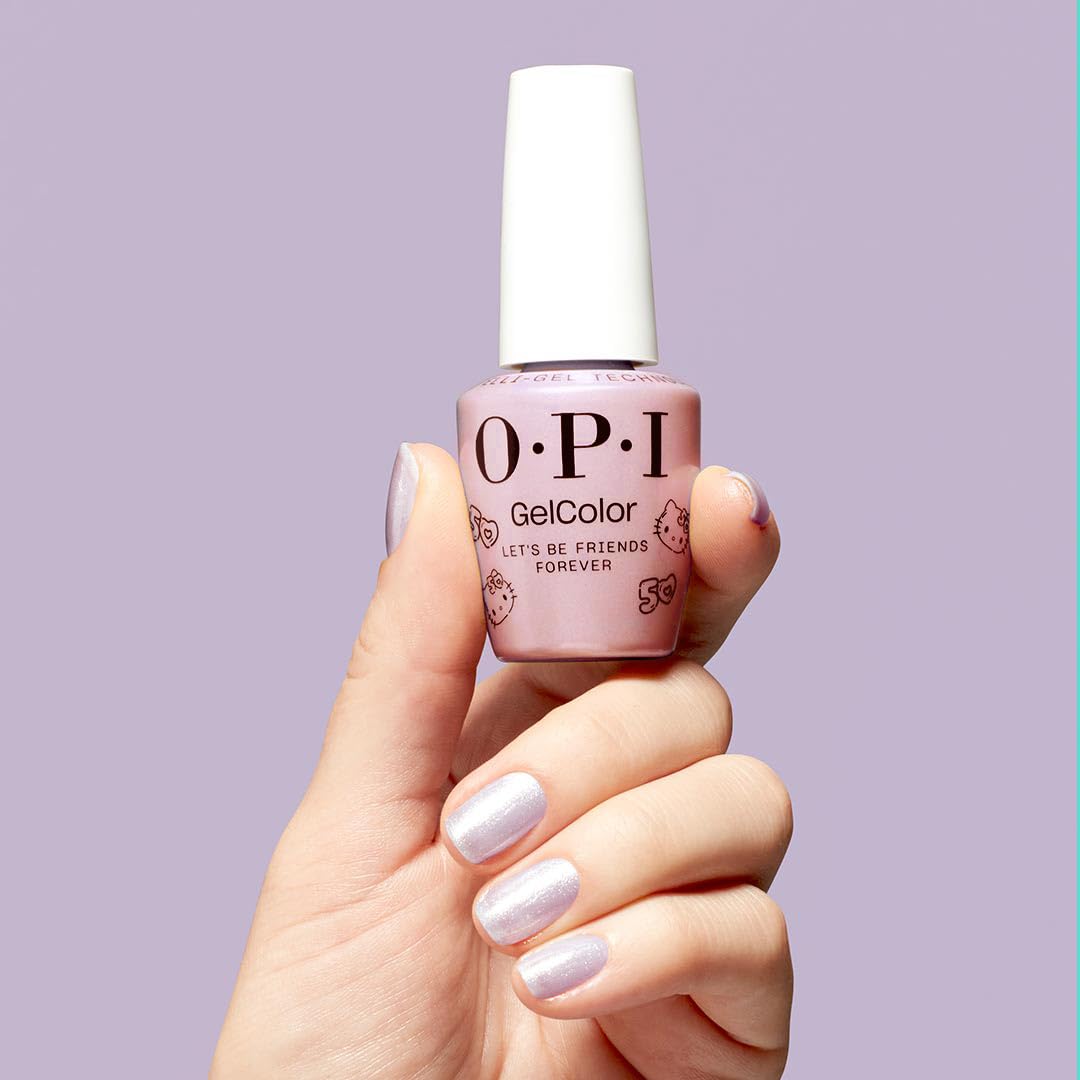 OPI GelColor Let's Be Friends Forever | Sheer Light Pink Metallic UV Cure Gel Nail Polish | Hello Kitty Limited Edition Collection