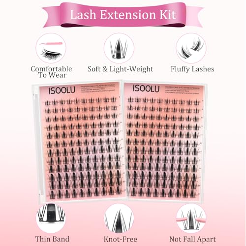 ISOOLU Fairy Lash Clusters Manga Individual Lashes C Curl Wispy Eyelash Clusters WideSpan Eyelash Extension Kit with Lash Bond and Seal Wet-Look Spiky Cluster Lashes (Fairy Kit)