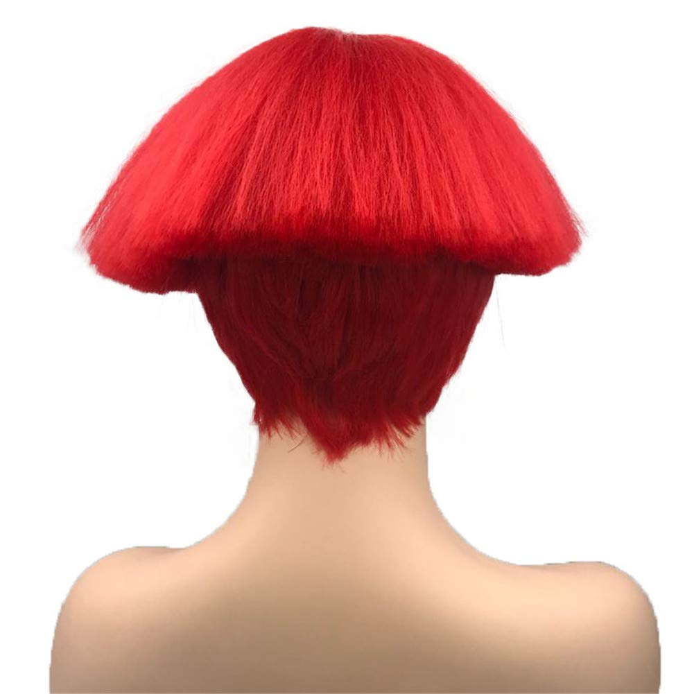 #113 Red: Aimole Short Yaki Straight Synthetic Wigs Red Mushroom Head Wig Bowl Haircut Wigs Bob