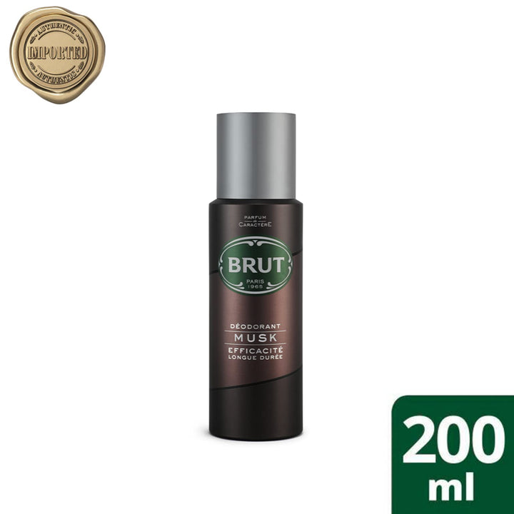 Brut Musk Deodorant Body Spray for Men, Masculine Long-Lasting Deo with Musky, Woody Fragrance, Imported (200ml)