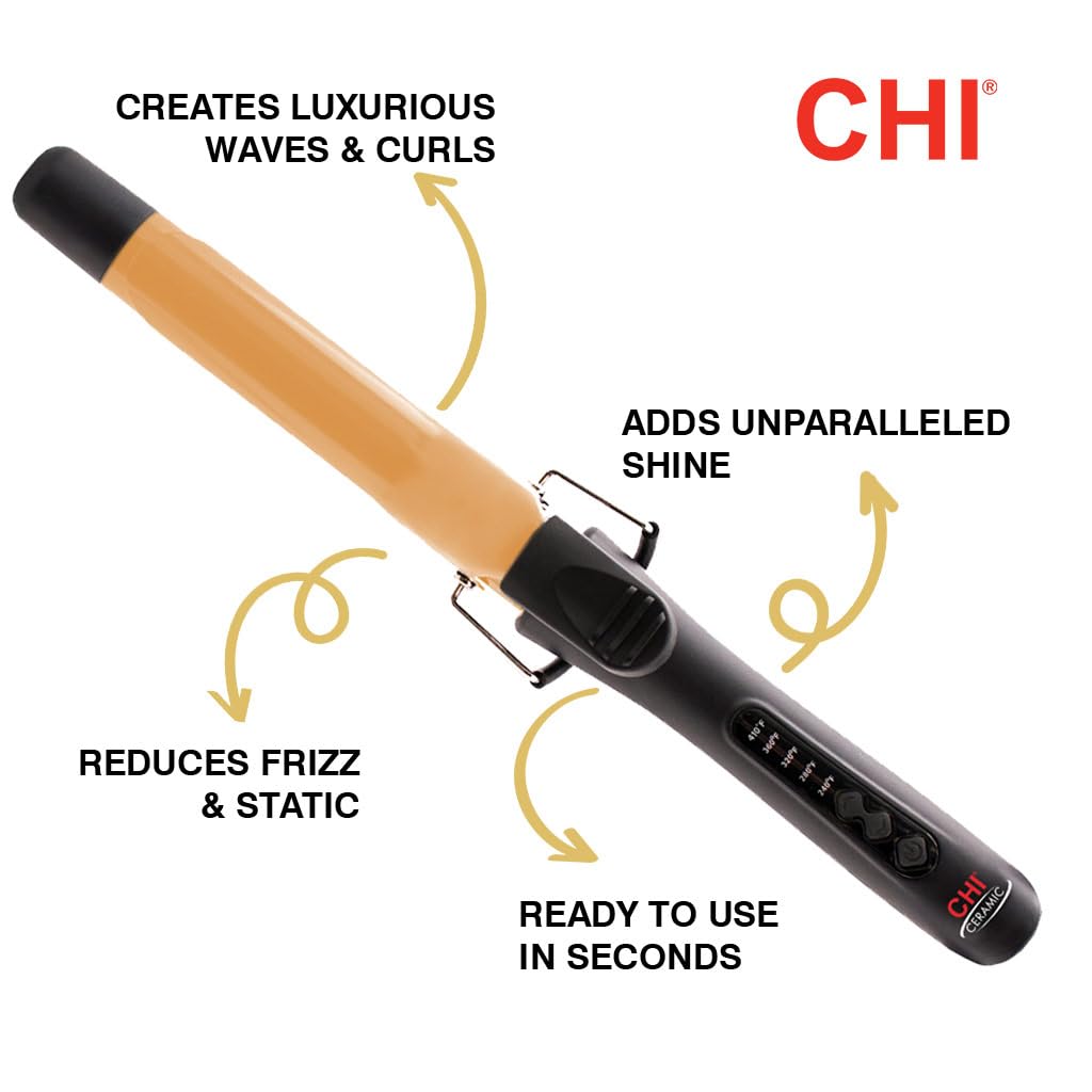 CHI Ceramic Curling Iron, Hair Curler for Smooth & Shiny Curls, Adjustable Temperature & Automatic Shut-Off, 1 Barrel, Black