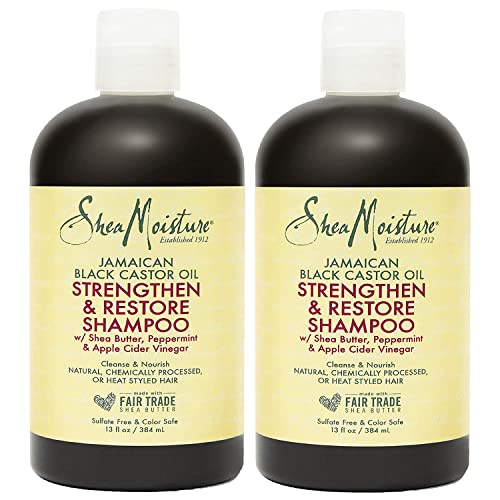 SheaMoisture Curly Hair Products, Strengthen & Restore Shampoo for Damaged Hair, 100% Pure Jamaican Black Castor Oil, Healthy Hair Growth, Cleanse & Nourish, Pack of 2-13 Oz Ea